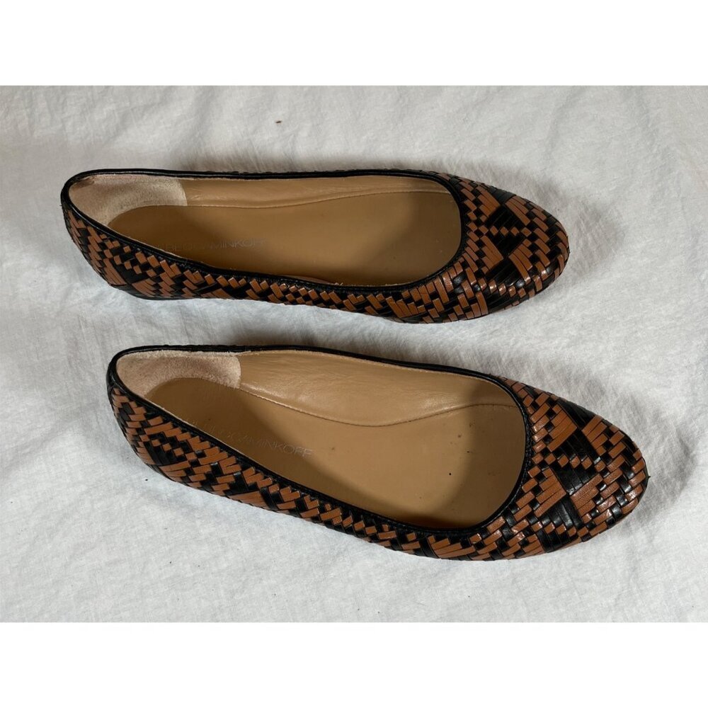 Rebecca Minkoff Uma Tribal Ballet Flats Leather Woven‎ Brown Black Size 7 - Picture 2 of 7
